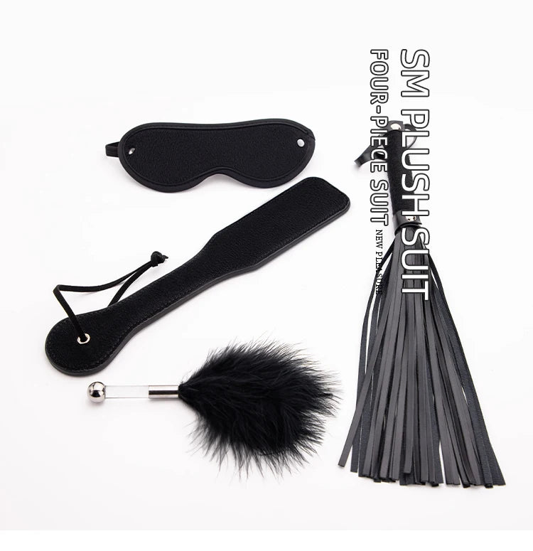 4Pcs Bondage Set BDSM Kits Eye Mask Whip Spanking Paddle Feather Stick Sex Adult Games Erotic Sex Toys For Women Couples