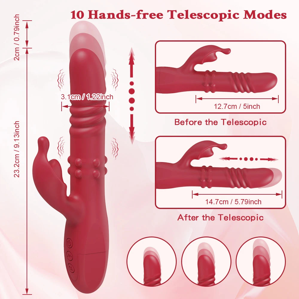 Erotii Premium rabbit vibrator & telescopic dildo with powerful rotating and vibrating functions.