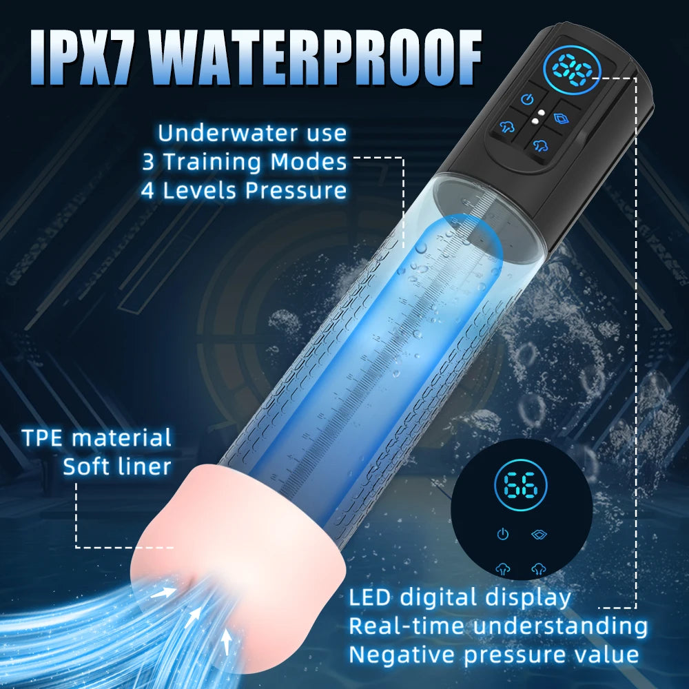 IPX7 Electric Penis Pump Adult Sex Toys Dick Enlarger for Men Erection Air Water Extender 4 Training 3 Suction Male Masturbator