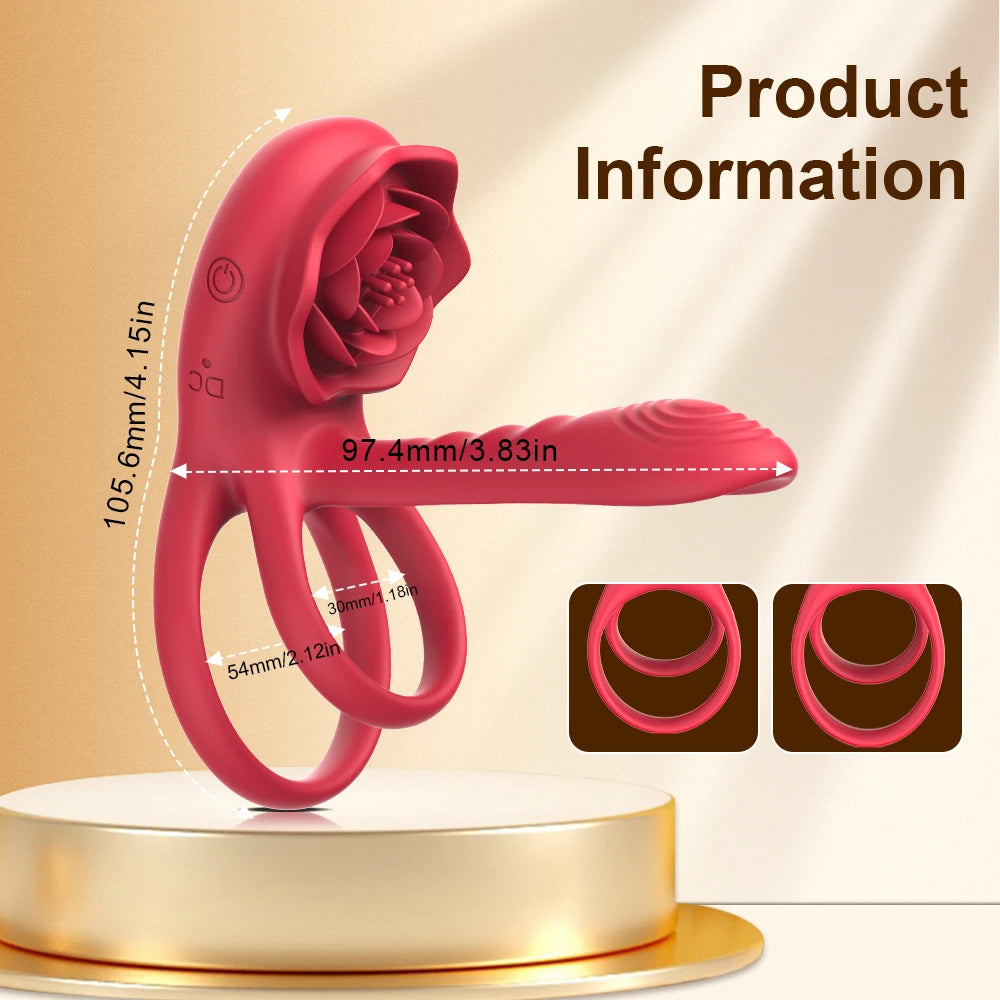 Powerful Vibrating Cock Ring Penis Ring Male Ejaculation Delay Rose Vibrator Clitoral Stimulator Penis Cockr Sex Toy for Couple
