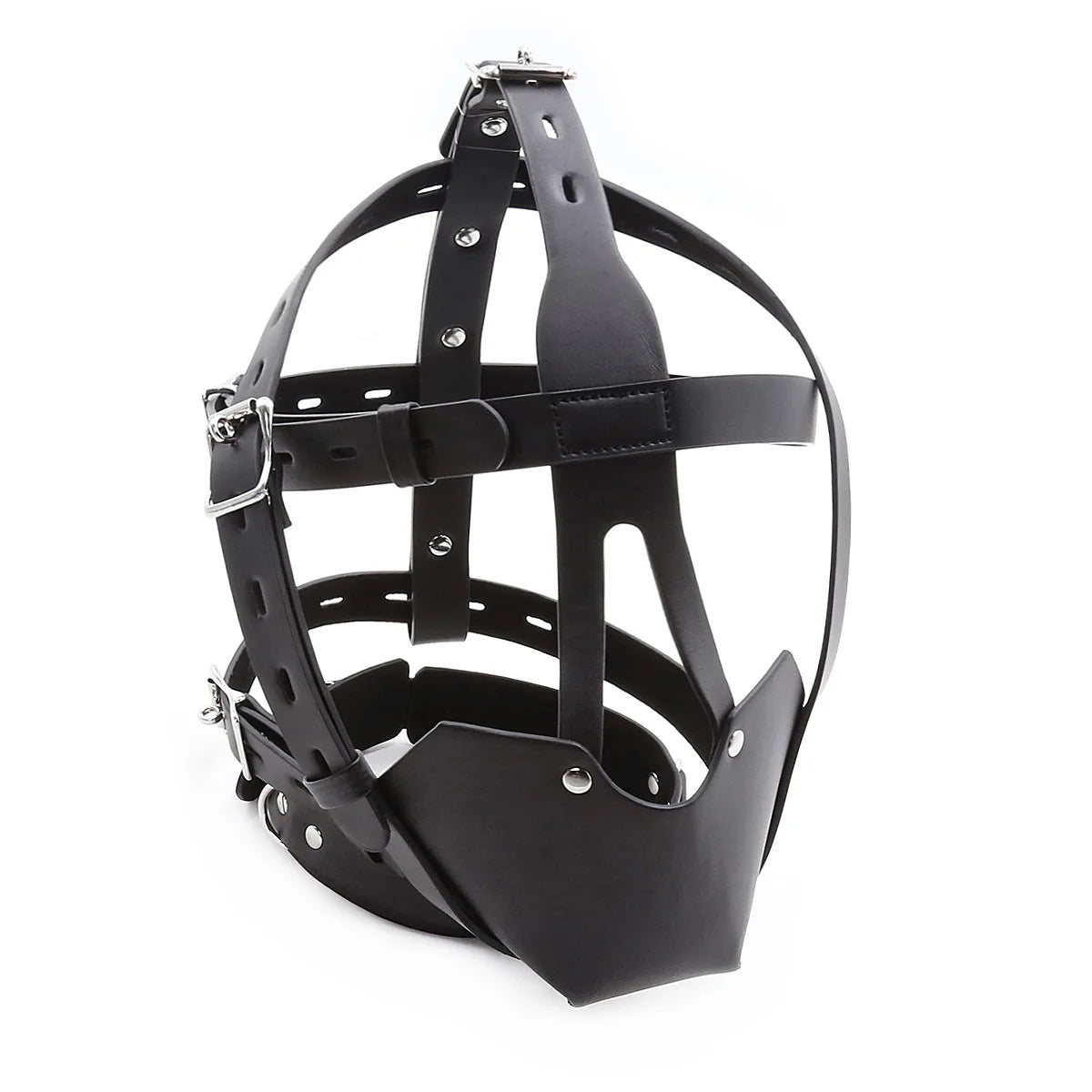 BDSM Leather Head Harness Oral Mouth Ball Restraint Hood Mouth Strap Bondage Gag Half Face Mask for Couple SM Slave Roleplay