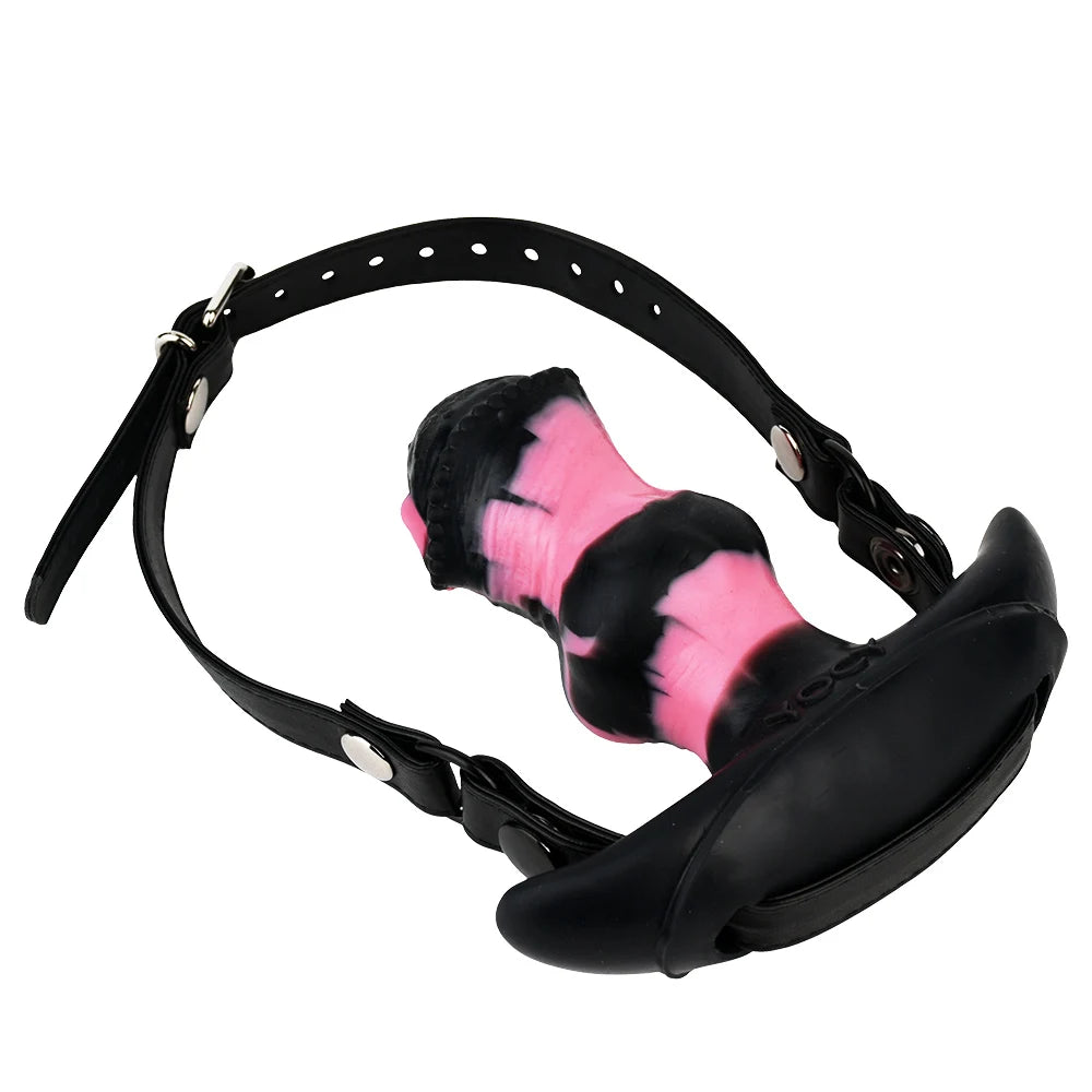 YOCY Mouth Gag Horse Dildo Adjustable Leather Strap on Sex Toy For Couple Game Bondage Muzzles