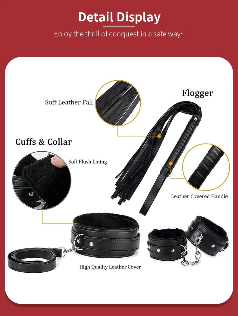BUYBOOS Sex Bondage Restraints 11Pcs Set BDSM Leather Bondage Sets Restraint Kits Bondage Gear Accessories Adult Sex Toy