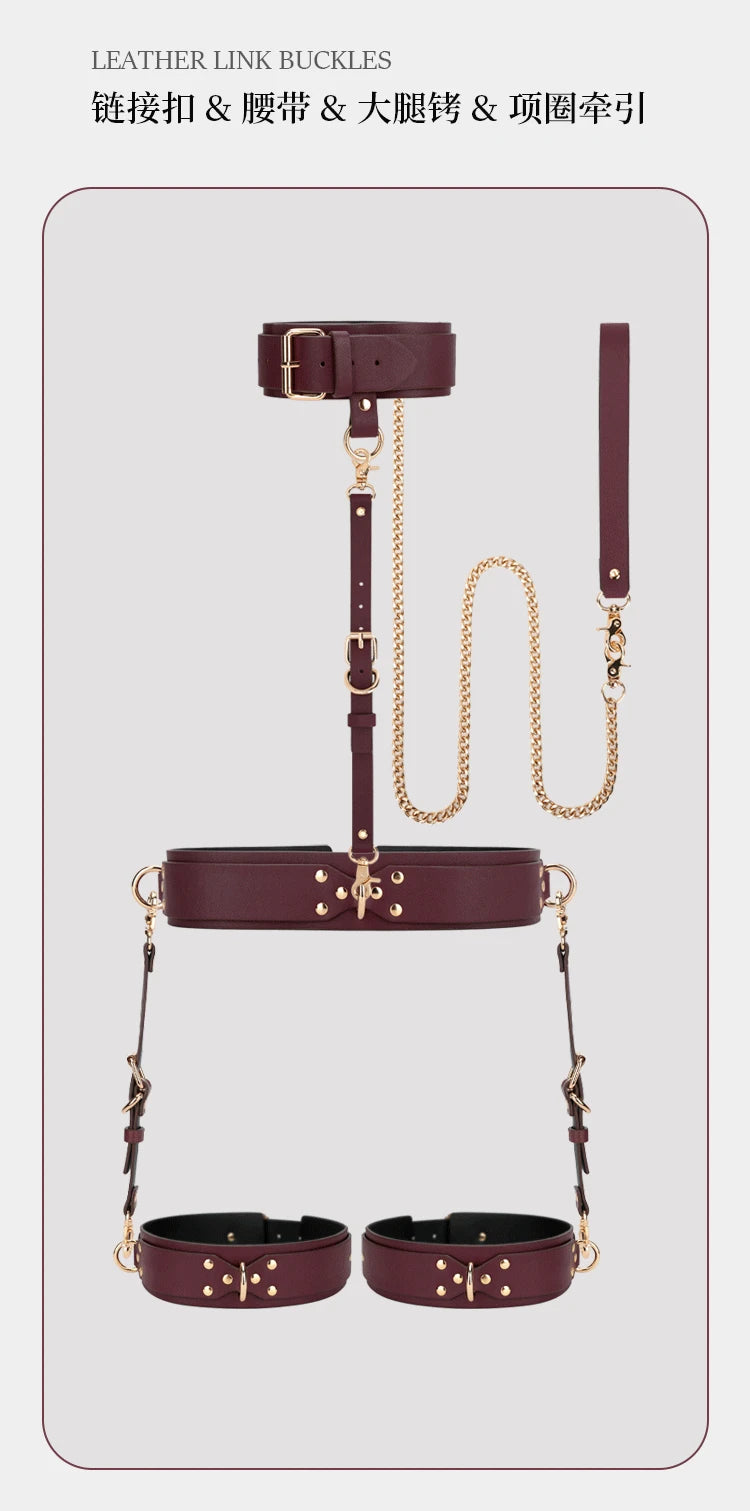 Thierry BDSM Bondage Restraint Kits Handcuffs Collar Wrist Ankle Thigh cuffs Waist Belt Cross Buckle Sex Toys For  Adult  Games