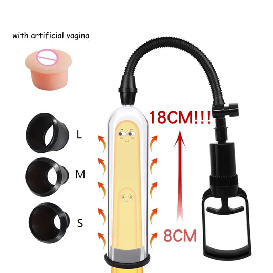 TPR Male Manual Vacuum Enlargement Pump Long Lasting Erection Booster Masturbator Penis Enlargement Male Sex Toys, Penis Pumps