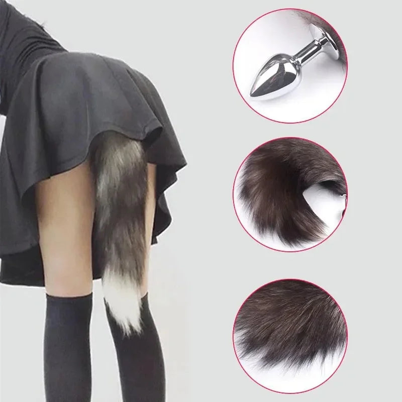 Anal Plug Metal Long Tail Anal Toys Sexy Fox Tail Anal Plug Adult Products Cosplay Sex Toys for Woman Men BDSM Beginner Sex Toys