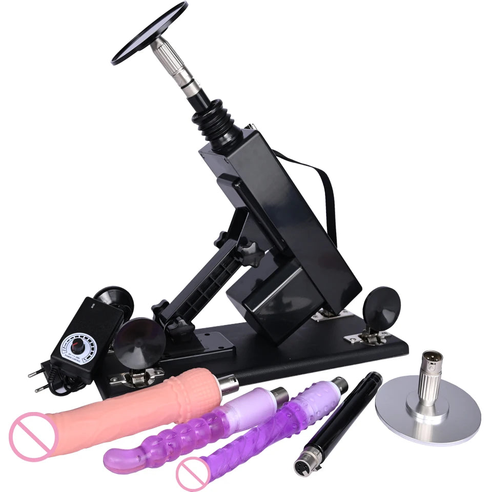 Sex Machine Female Masturbation Pumping Gun with Dildos，More Attachments ,Vibrator Adjustable Speed Love Machine for Couple