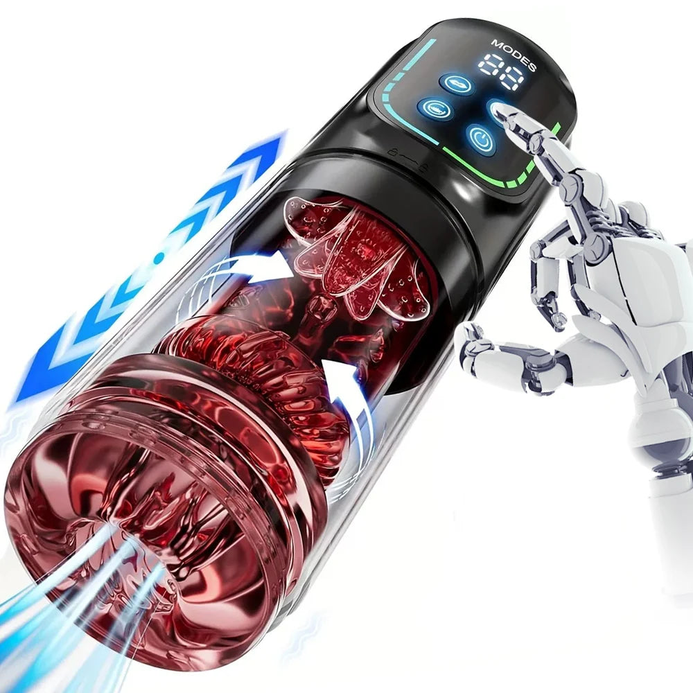 LCD Penis Pump Pocket Pussy Male Masturbator Vacuum Pump Thrusting Rotating Vibrating Sucking 3D Stroker Sex Toys for Man