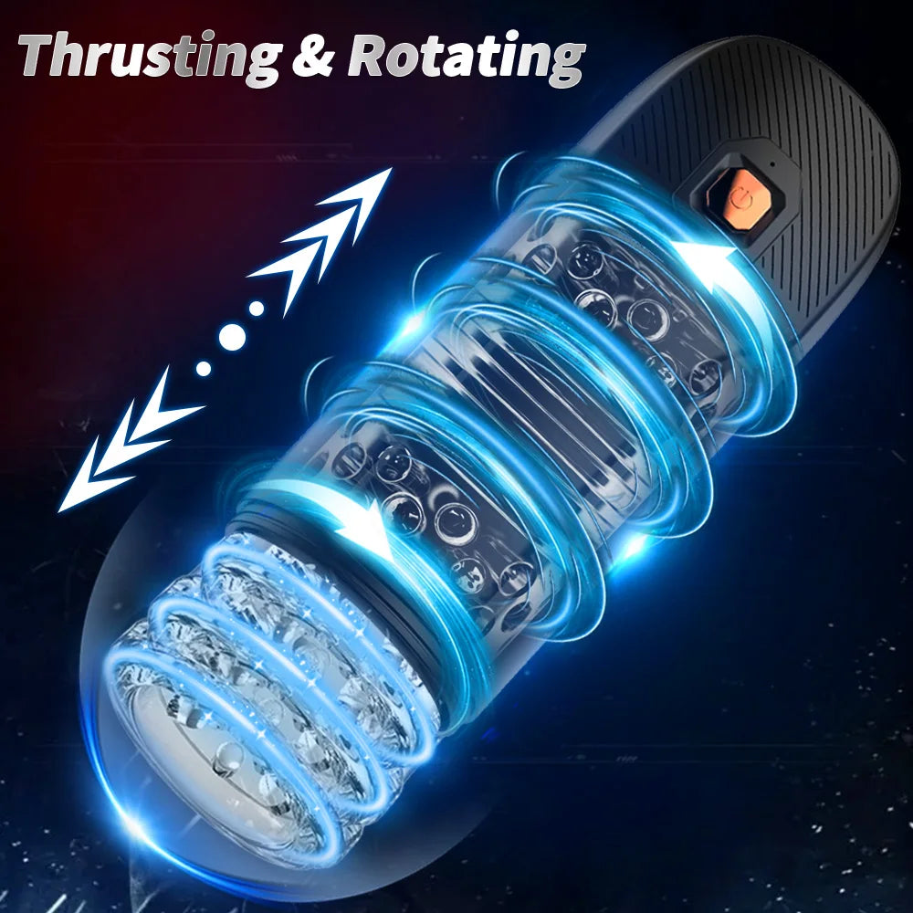 Male Masturbator Adult Sex Toys Automatic Stroker with 9 Thrusting & Rotating 3D Realistic Transparent Textured Sex Machine