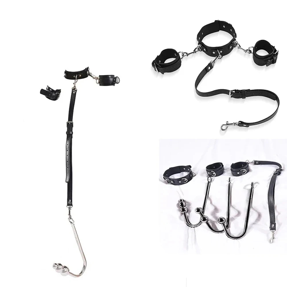BDSM Sexual Couples Training Kit Metal Anal Hook Necklace Bondage Handcuffs Sex Toys for Women Sadomasochism Accessories