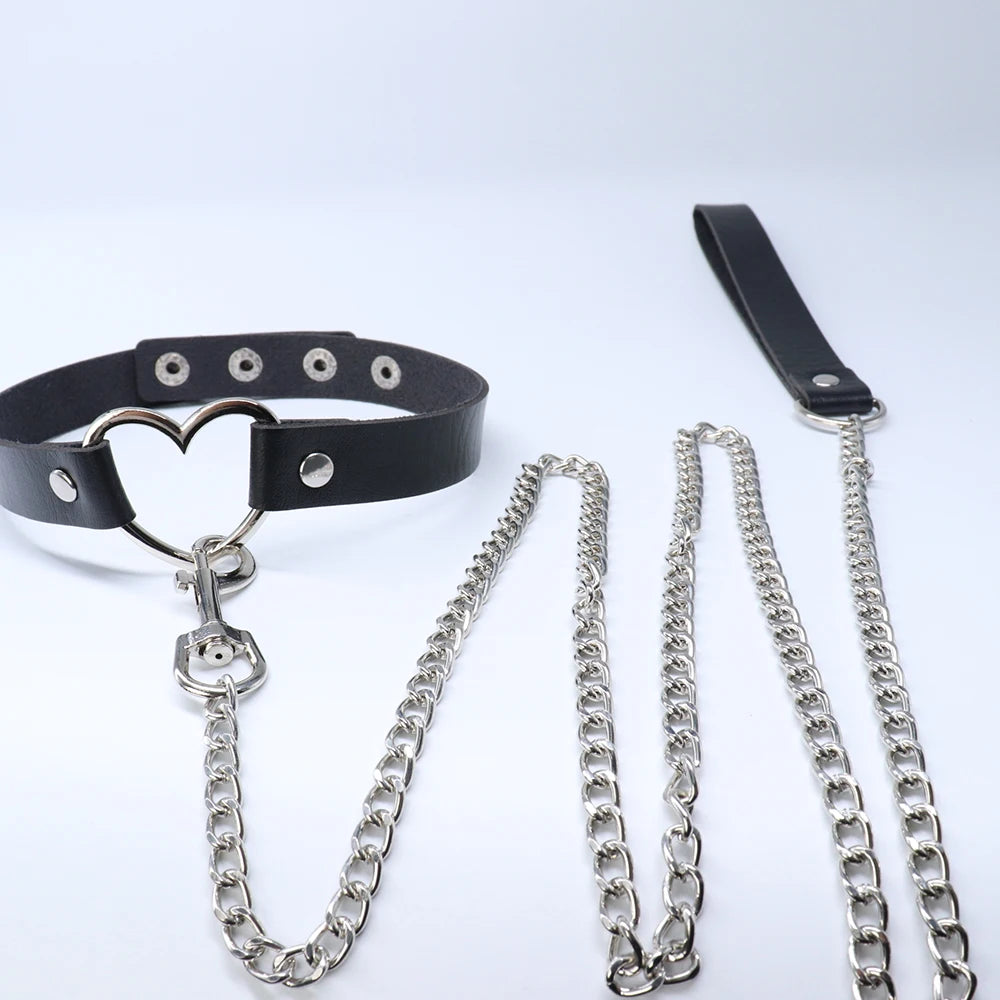 Bdsm PU Leather Choker with Chain Leash Women Bondage Bow Tie Collar Leather Slave Erotic Collar Submissive Mature Accessories