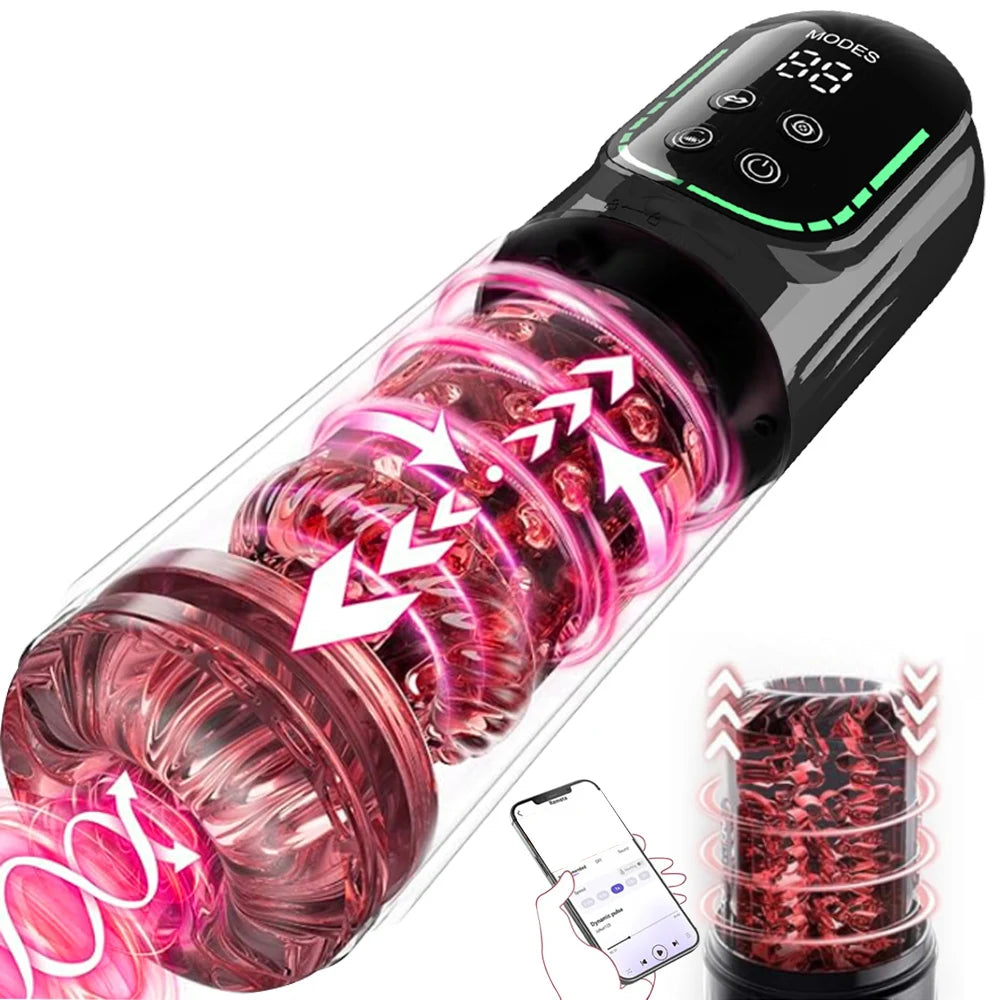 LCD Penis Pump Pocket Pussy Male Masturbator Vacuum Pump Thrusting Rotating Vibrating Sucking 3D Stroker Sex Toys for Man