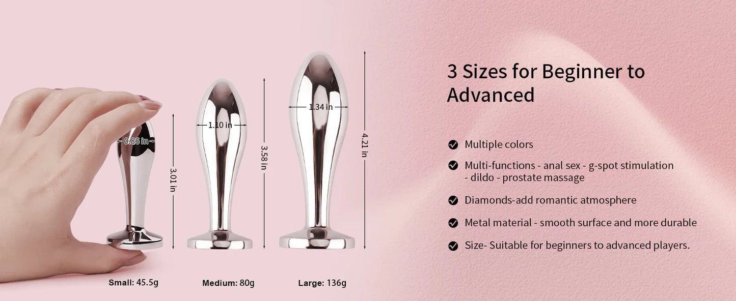 Anal Butt Plug 3Pcs Set Safety Metal Anal Butt Plug Sex Toys with Crystal Diamond Beginner Anal Toys for Adult Unisex Adult Toys