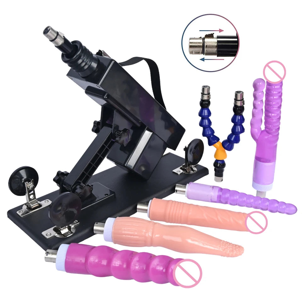 Sex Machine Female Masturbation Pumping Gun with Dildos，More Attachments ,Vibrator Adjustable Speed Love Machine for Couple