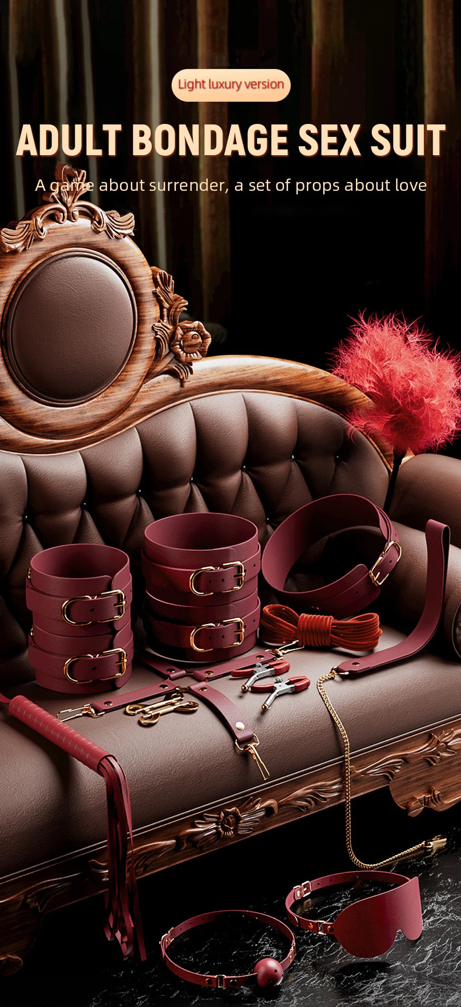 Premium BDSM Bondage Kit for Couples Bed Restraints Women's Bandage Slave Collars Obedience Adult Erotic Accessories