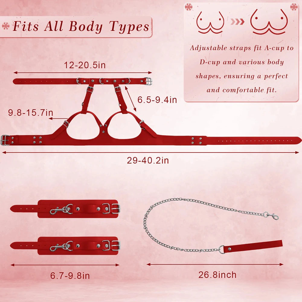 BDSM Handcuffs and Restraints Set, Bondage Kit for Couples with Leather Cuffs, Straps, Beginner Bondage Toys for Role Play