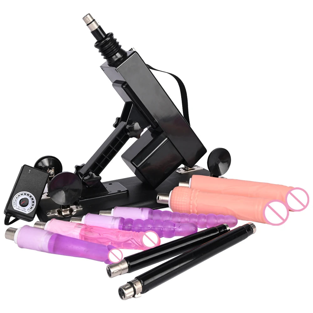 Sex Machine Female Masturbation Pumping Gun with Dildos，More Attachments ,Vibrator Adjustable Speed Love Machine for Couple