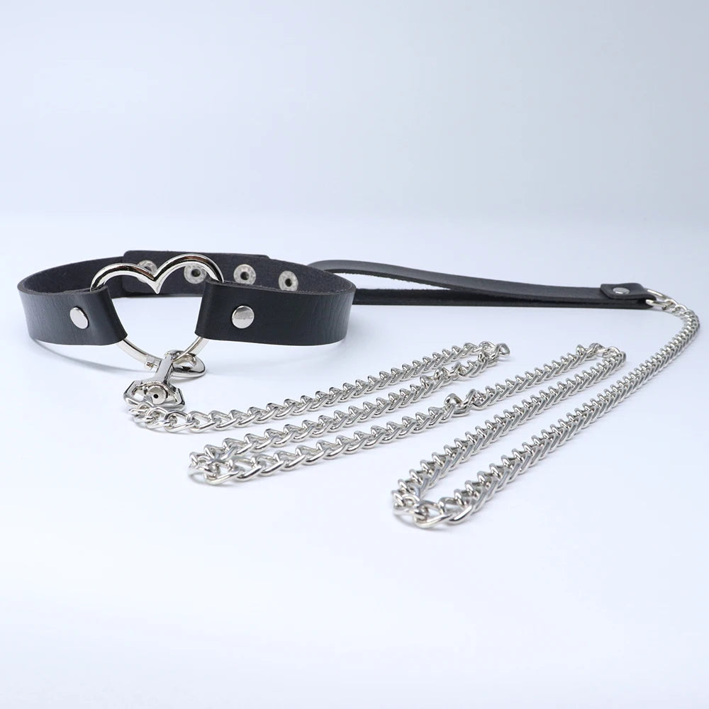 Bdsm PU Leather Choker with Chain Leash Women Bondage Bow Tie Collar Leather Slave Erotic Collar Submissive Mature Accessories
