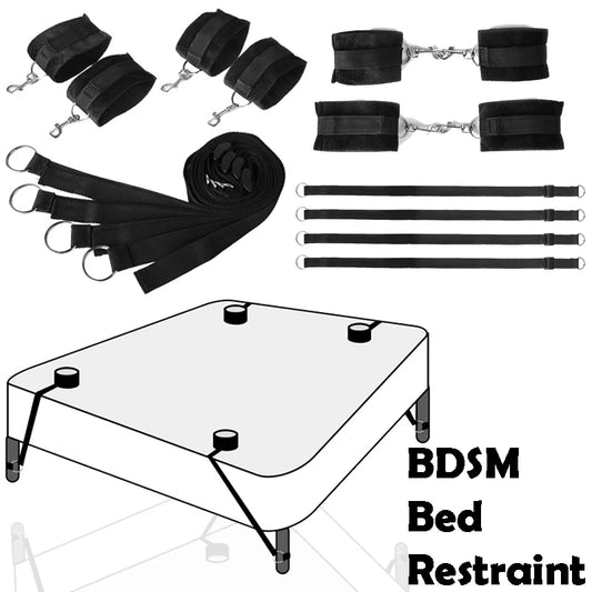 BDSM Bed Bondage Hand Restraint Handcuff Leg Split Cuffs SM Slave Strap System Adjustable Bondage Gear Couple Sex Games Toys Set