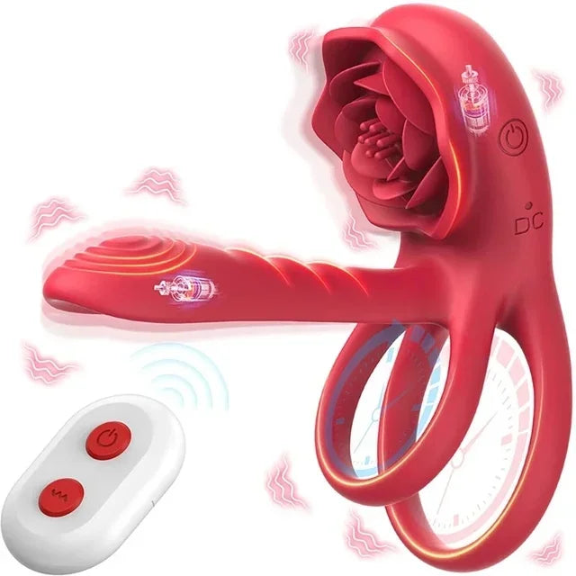 Rose Penis Cock Ring Vibrator Powerful Penis Ring Delay Ejaculation Female G-spot Clitoral Massager Adult Sexy Toys for Couple