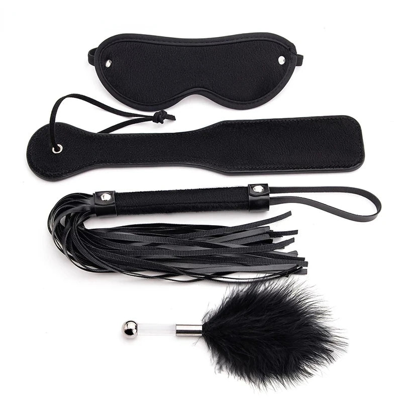 4Pcs Bondage Set BDSM Kits Eye Mask Whip Spanking Paddle Feather Stick Sex Adult Games Erotic Sex Toys For Women Couples