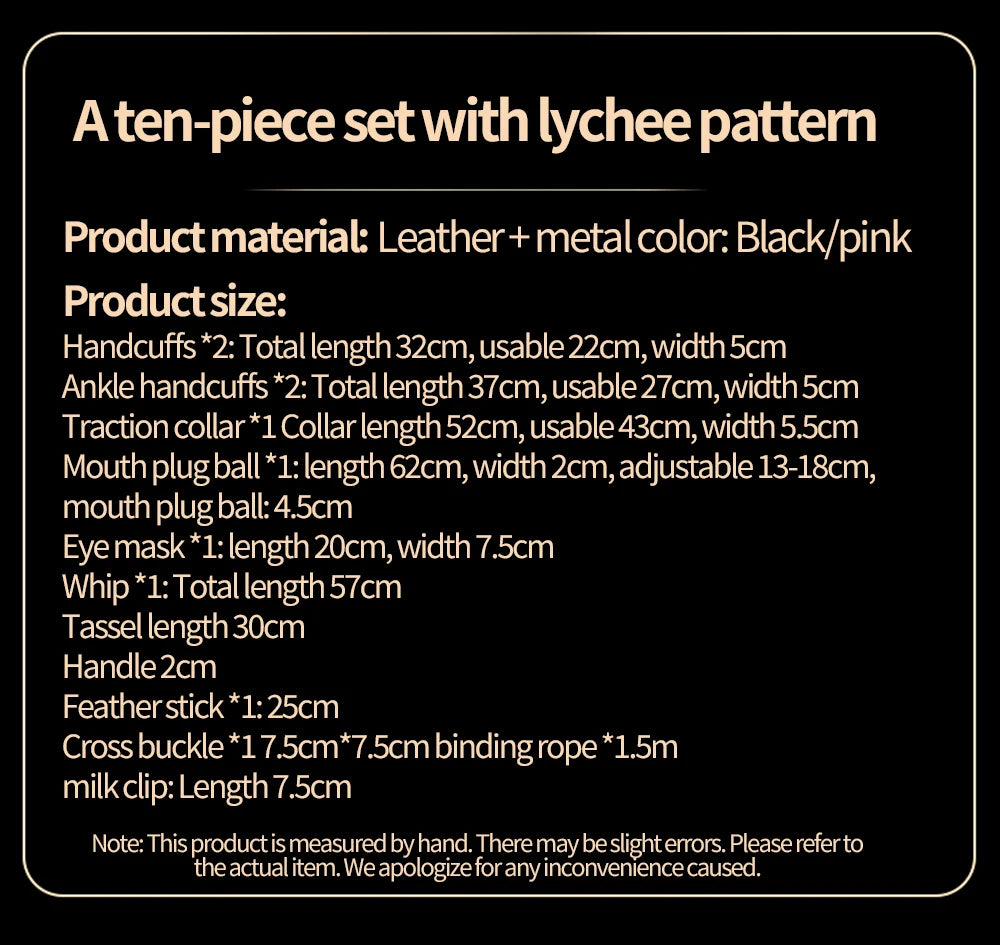 BDSM Bondage Restraint Kit 10 Pieces Drawstrings Collars Eye Masks Mouth Balls Whips Cotton Ropes Nipple Clamps Rope for Couple