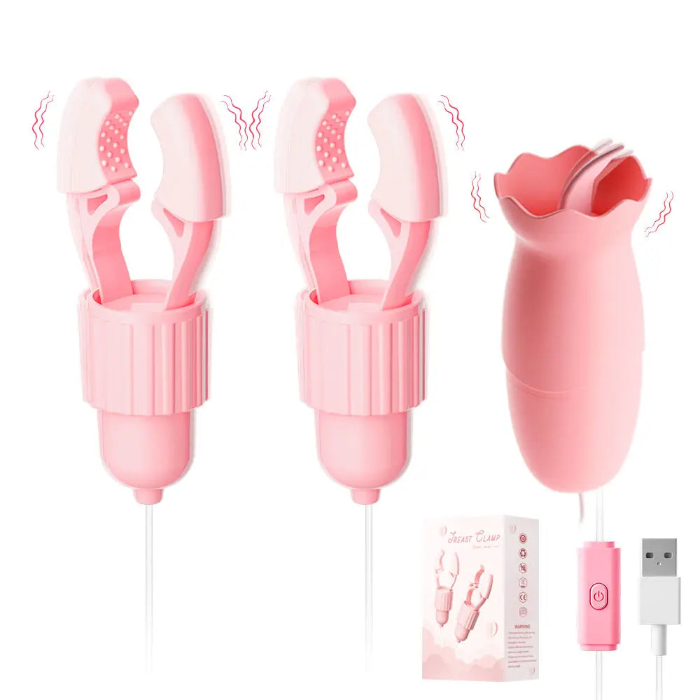 Nipple Clamps Vibrator Women Tongue Licking Strong Sucking Breast Massage Vibrating Toys Adults Female Masturbator Sex Toys 18+