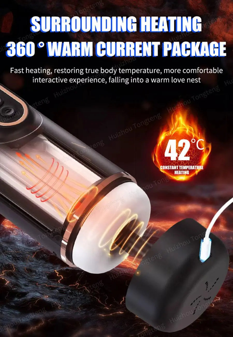 Male Masturbators Cup Penis Pump with Thrusting Sucking 3D Textured Sleeve Heating Blowjob Mens Sex Toy Pocket Pussy for Men