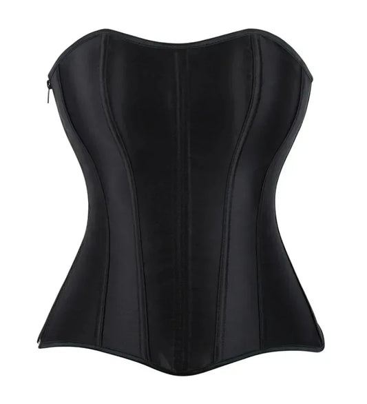 Corsets Bustiers for Women Overbust Corset Top Corselet Sexy Satin Lace up Zipper Corsetto Shaper Gothic Korsett Black