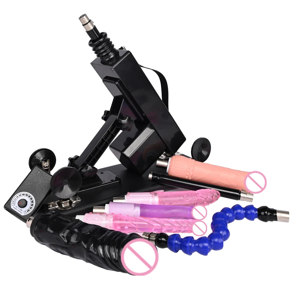 Sex Machine Female Masturbation Pumping Gun with Dildos，More Attachments ,Vibrator Adjustable Speed Love Machine for Couple