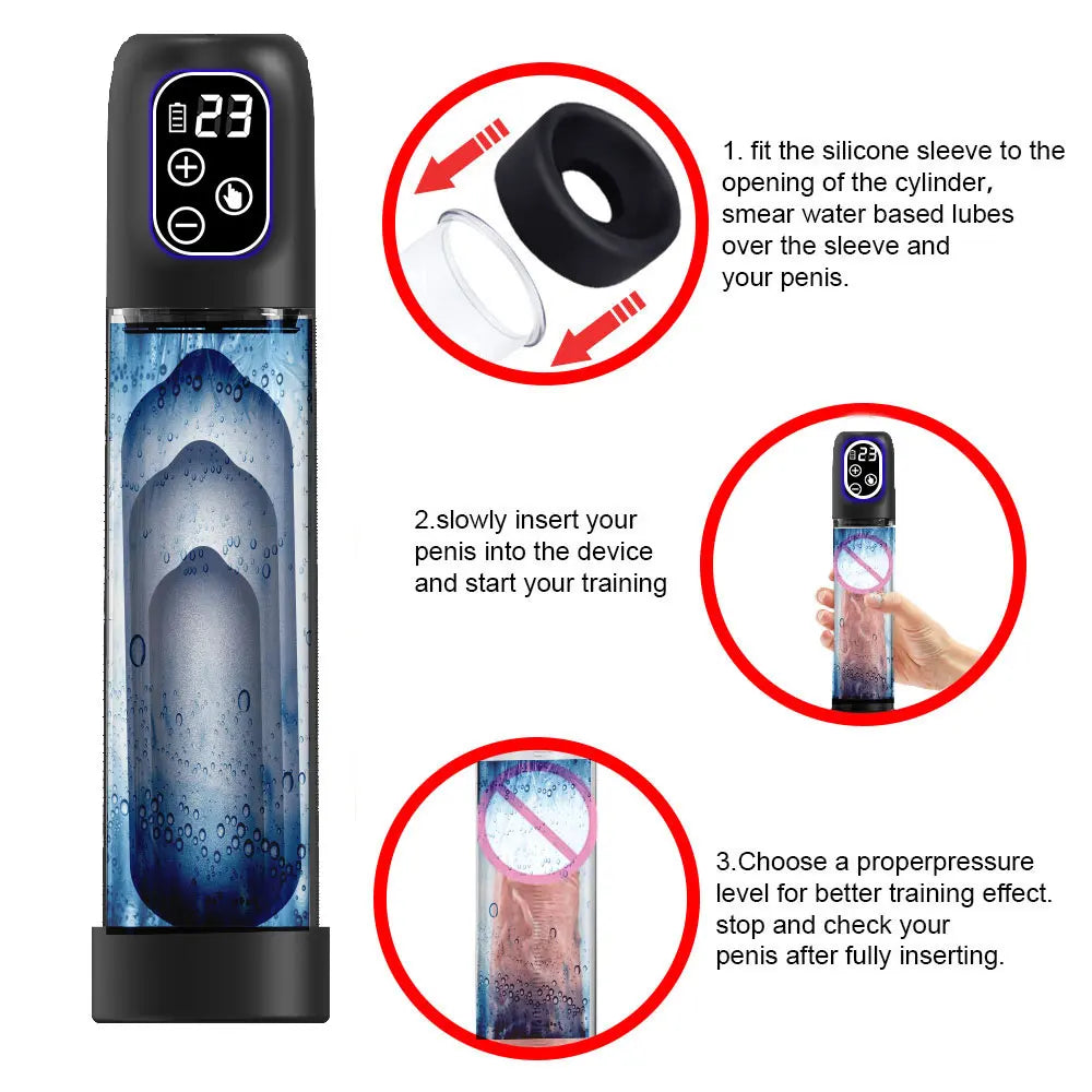 Hydro-Powered Penis Pump - Water-Assisted Enlargement  System for Increased Size, Firmness & Strength  Conditioning, Eco-Frien