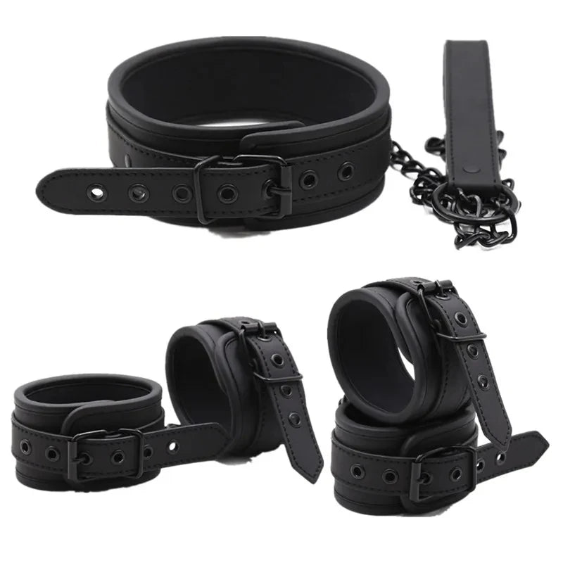 BDSM Sex Bondage Set for Woman - Handcuffs Ankle Cuffs Collar Erotic Sex Toy Kit Adults Games Products