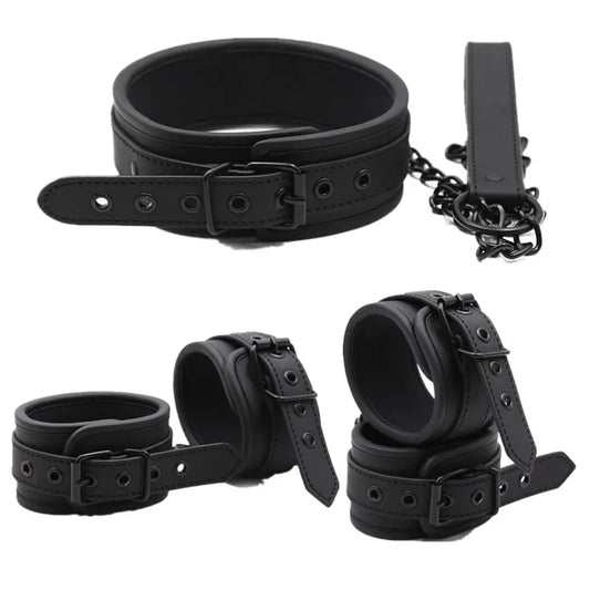 BDSM Sex Bondage Set for Woman - Handcuffs Ankle Cuffs Collar Erotic Sex Toy Kit Adults Games Products