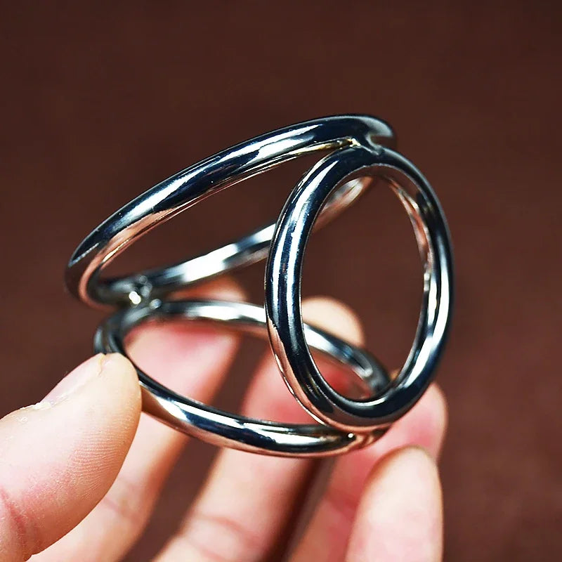 Male Penis Ring with tri-ring Metal Scrotal Restraints BDSM Cock Ring Urethral Ring Delay Ring Adult Sex Toy for Men