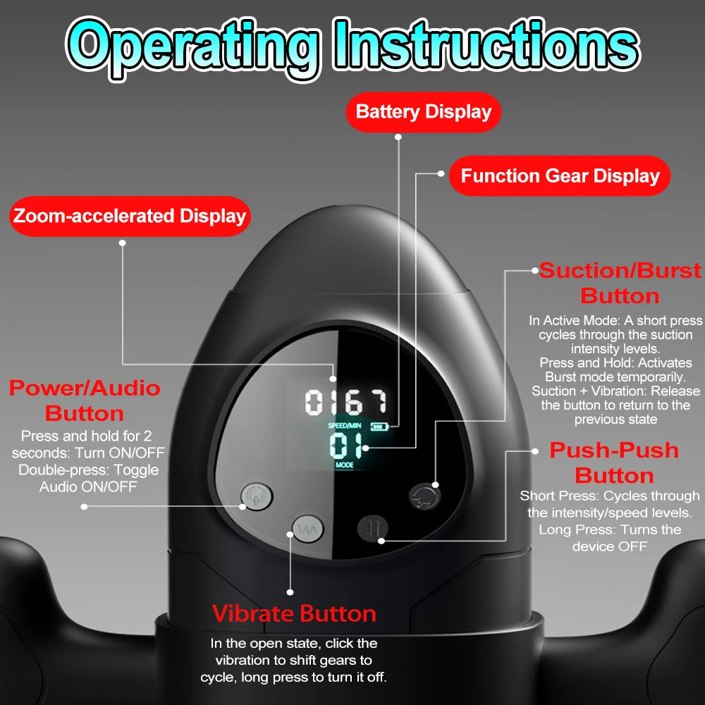 Male Vibrator Automatic Thrusting Sucking Sex Machines Pussy Penis Sleeve Blowjob with Handle LCD Display Pocket Male Adult Toys