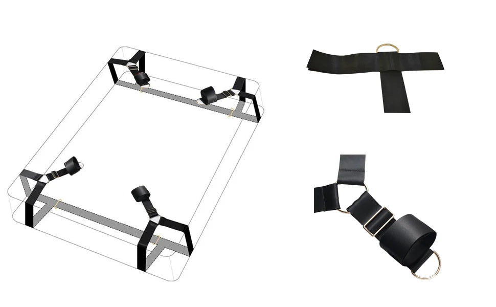 BDSM Bed Restraint Kit  Sex Bondage Adult Toys for Couples with Handcuffs Wide Strap, Adjustable Length  Quick Installation