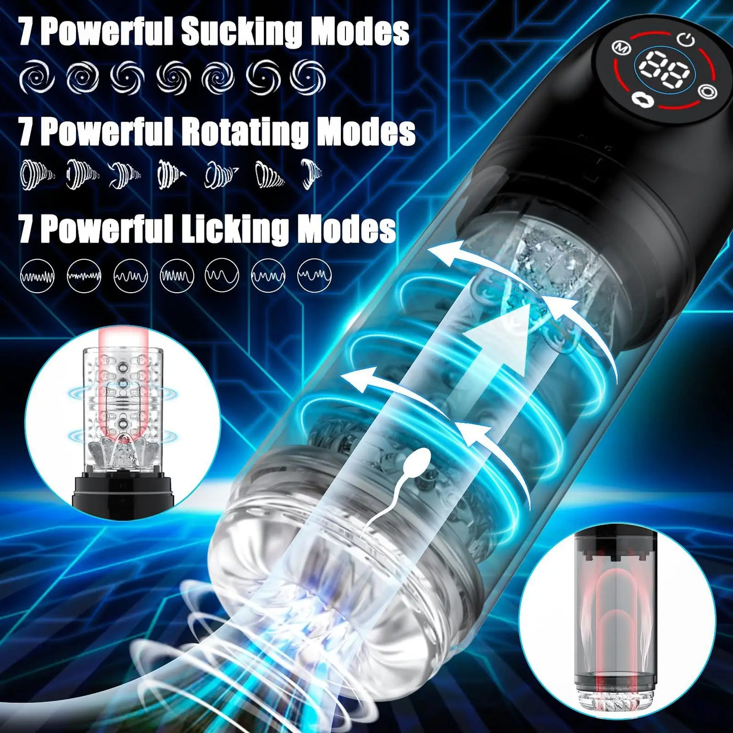 Automatic Male Masturbator with Sucking Vibrating Thrusting Rotating Licking Blowjob Machine Pocket Pussy Stroker Sex Toy Men