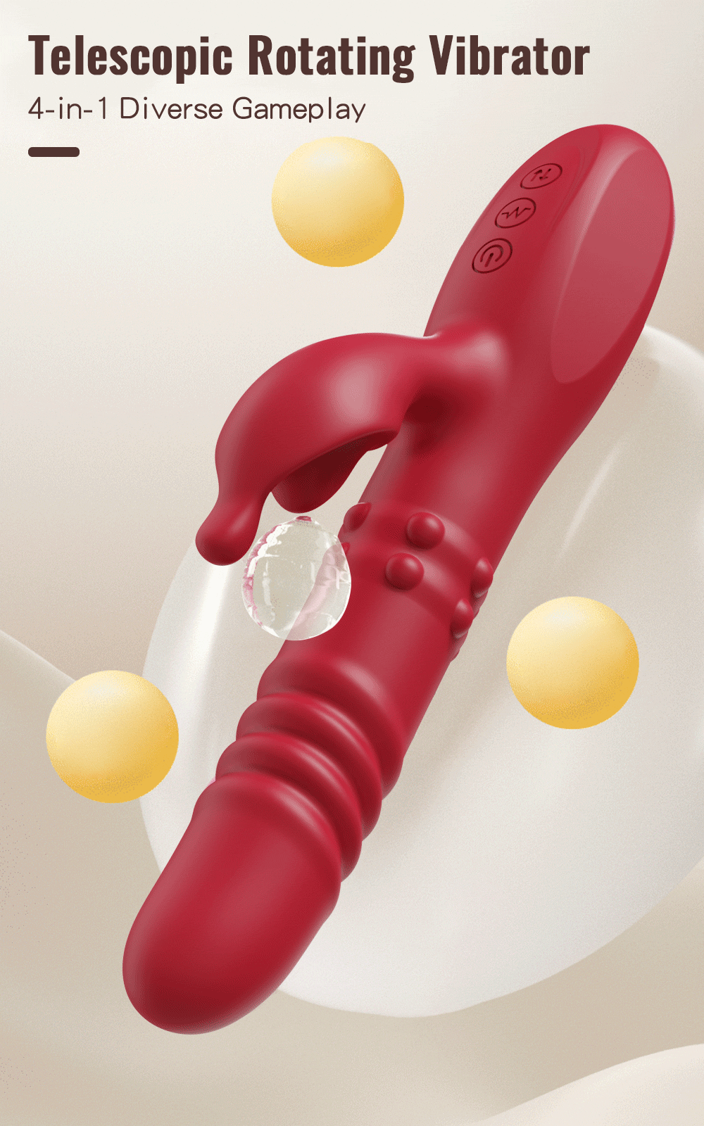 Erotii Premium rabbit vibrator & telescopic dildo with powerful rotating and vibrating functions.