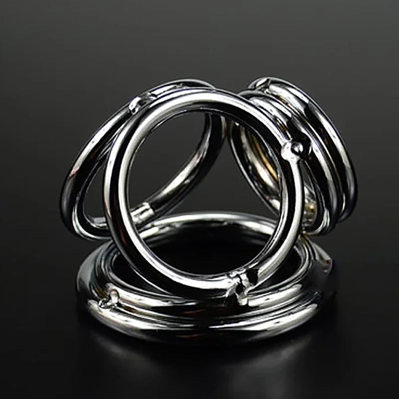 Male Penis Ring with tri-ring Metal Scrotal Restraints BDSM Cock Ring Urethral Ring Delay Ring Adult Sex Toy for Men
