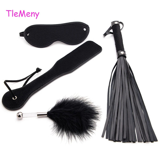 4Pcs Bondage Set BDSM Kits Eye Mask Whip Spanking Paddle Feather Stick Sex Adult Games Erotic Sex Toys For Women Couples