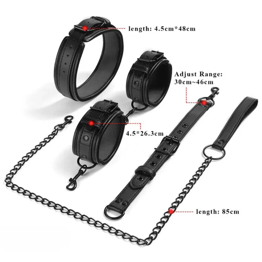Neck-to-Wrist BDSM Bondage Restraints Kit – Couples Sex Toys with Chain Leash, Handcuffs & Collar for Slave Role Play