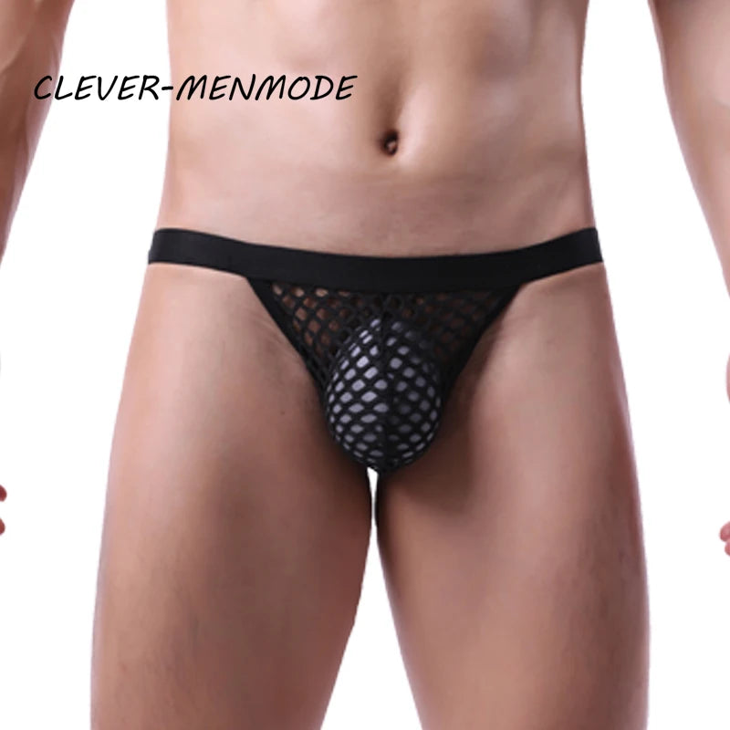 BDSM G-String T-Back Jockstrap Men Fashion Transparent Panties Sexy Fishnet Hip-Baring Thong Low Rise Mesh See-Through Lingerie