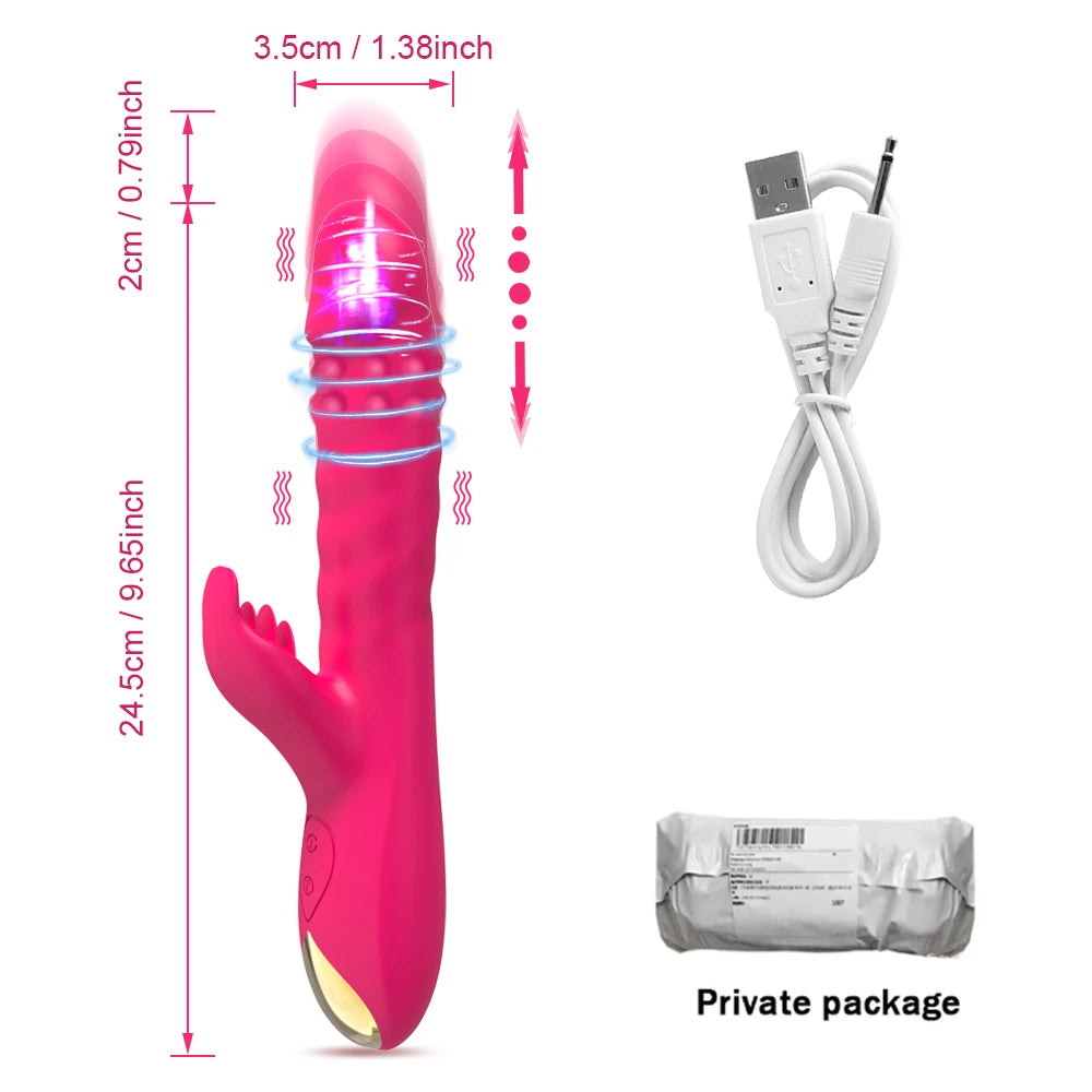 Rabbit Vibrator G-Spot Vaginal Stimulator Telescopic Clitoral Female Masturbator Massager Licking Dildo Adult Sex Toys for Women