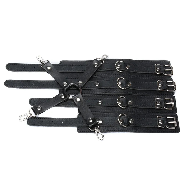 BDSM Sex Bondage Restraint System, erotic Leather Handcuffs and Ankle Cuffs Restraint Kit,Adult game sex Toys For women Couple