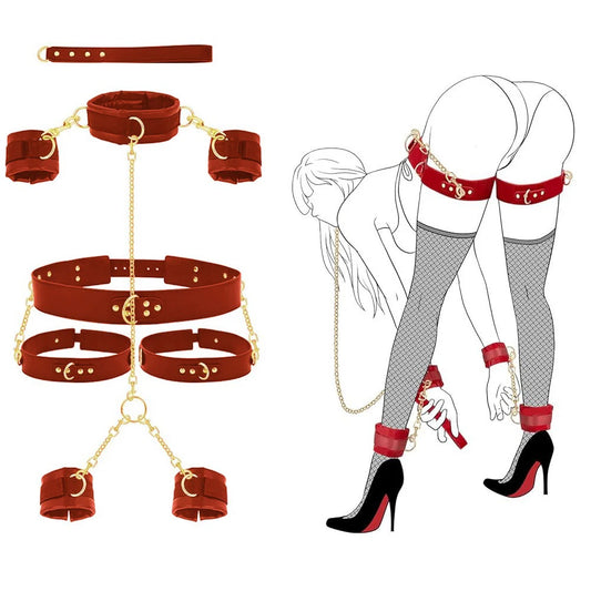 BDSM Bondage Restraint Kit for Couples,Adult Handcuffs Ankle Cuffs Slave Collar with Lock,Beginner SM Toy Set,Role Play Games