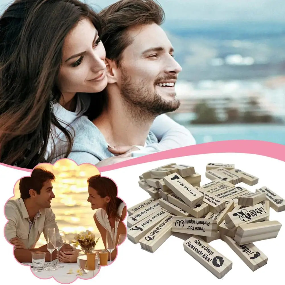 Adult Sex Block Games With 48pcs Wooden Blocks For Couples,Ideas Fun Stacking Blocks Anniversary Date Night Dice Love Tower Game