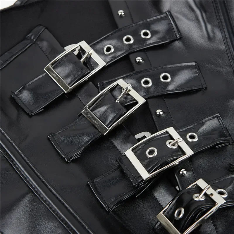 Leather Corset Top With Straps Women Gothic Underbust Waist Cincher Bustier Vest Steampunk Corselet Plus Size Sexy Korset