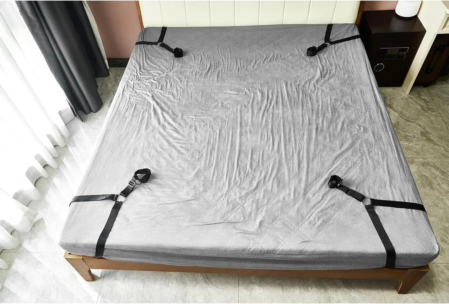 BDSM Bed Restraint Kit  Sex Bondage Adult Toys for Couples with Handcuffs Wide Strap, Adjustable Length  Quick Installation