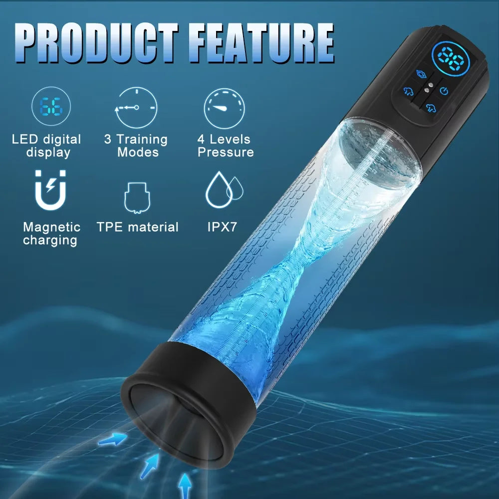 IPX7 Electric Penis Pump Adult Sex Toys Dick Enlarger for Men Erection Air Water Extender 4 Training 3 Suction Male Masturbator