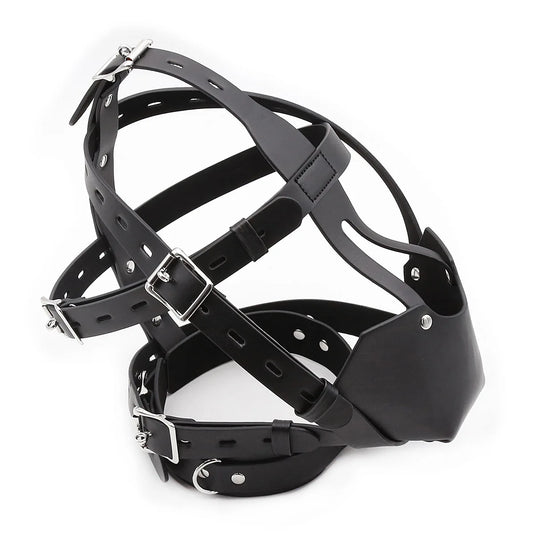 BDSM Leather Head Harness Oral Mouth Ball Restraint Hood Mouth Strap Bondage Gag Half Face Mask for Couple SM Slave Roleplay